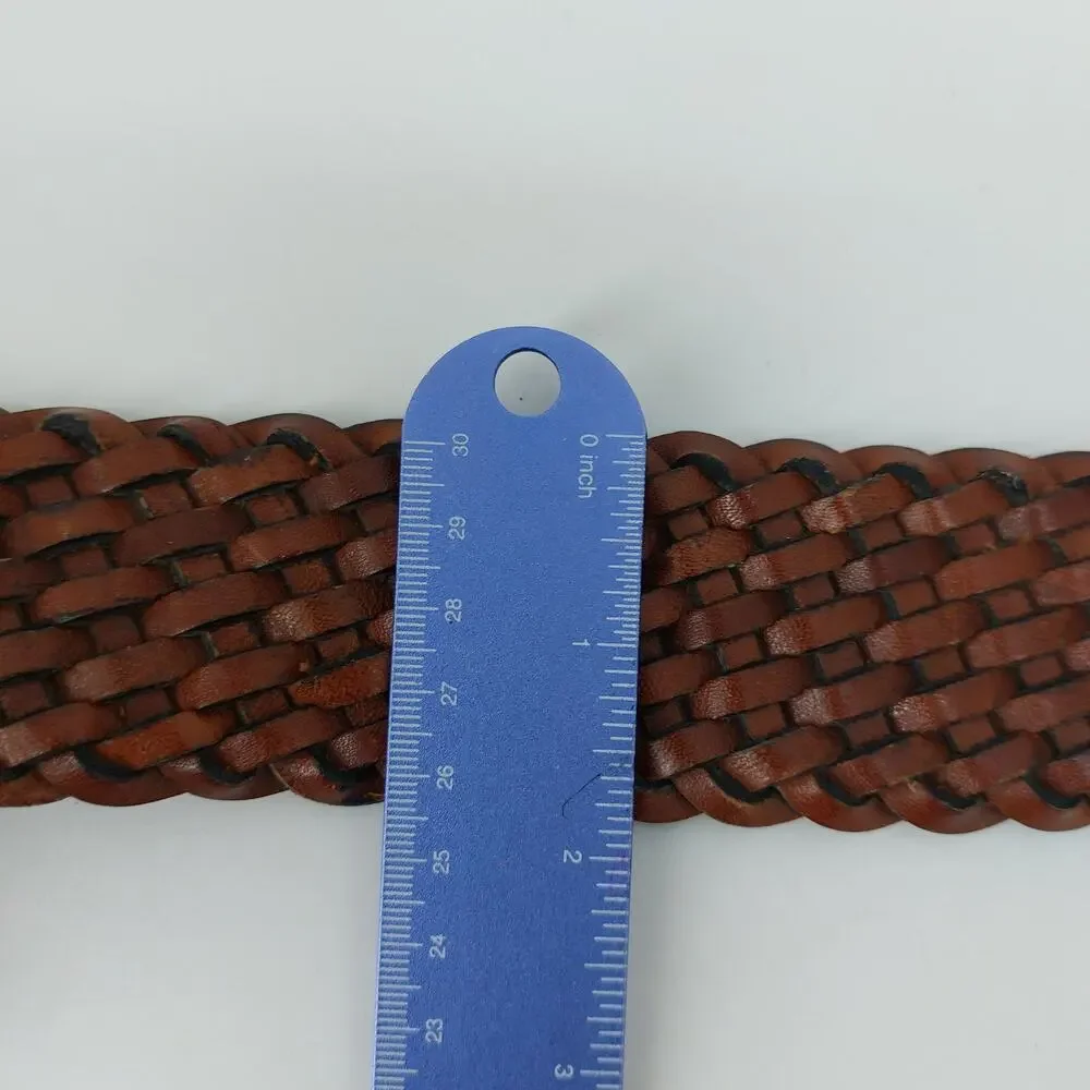 Women's Glam Sz S/M Boho Braided Brown Leather Belt Casual